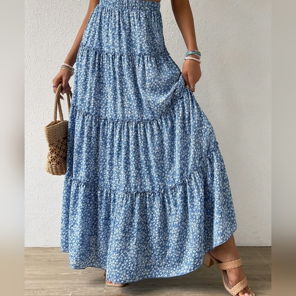 Blue Floral Maxi Skirt - Picture 4 of 5